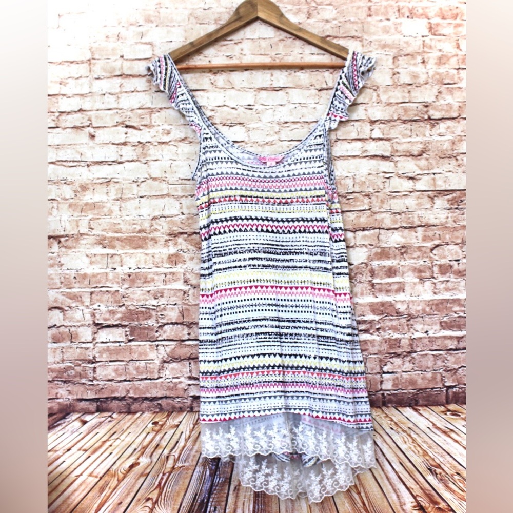 Candies Colorful Patterned Tunic with Lace Hem